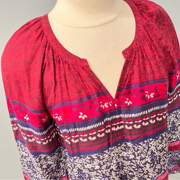 Beach Lunch Lounge Maroon And Navy Floral Boho Peasant Top Size Small - Picture 3 of 9